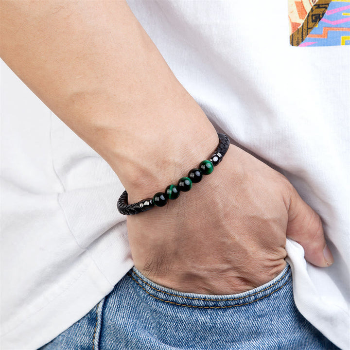 Buddha Stones, Blauer Achat, Tigerauge, Lavastein, Schwarzer Onyx, Lazurit, Lapislazuli, Perlen-Schutzarmband aus Leder - image 10