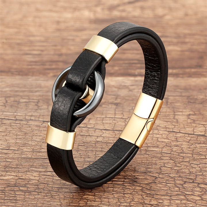 Buddha Stones, rund, grüner Aventurin, schwarzer Onyx, Hämatit, Achat, Rosenquarz, Stein, Balance, Lederarmband mit Magnetschnalle - Hämatit-Gold - 18-22 cm - image 6