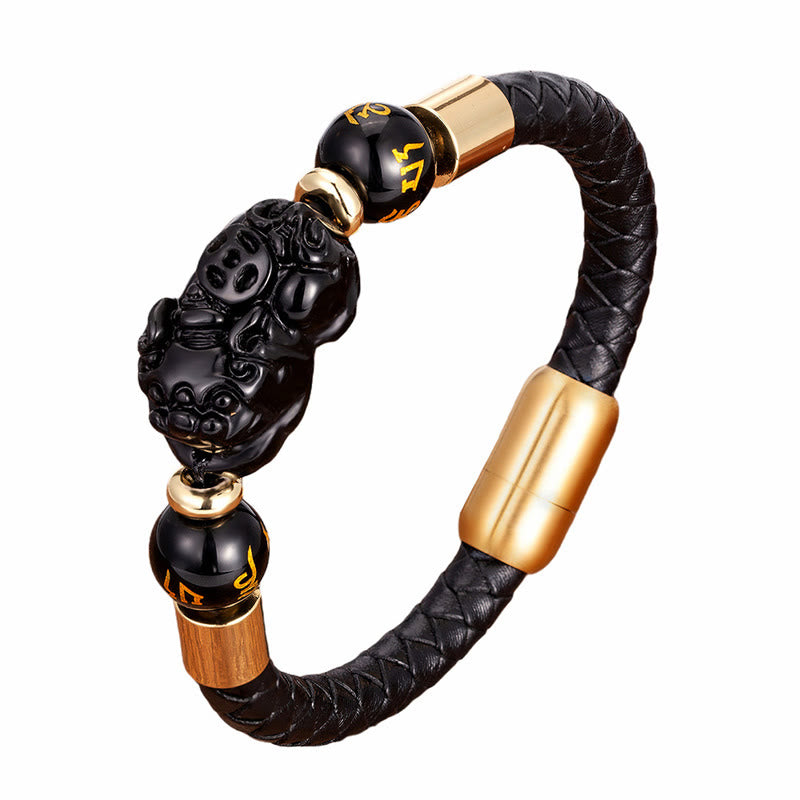 Buddha Stones , Tigerauge, schwarzer Onyx, roter Achat, PiXiu, Kupfermünze, Om Mani Padme Hum, Stärke, Lederarmband - image 7
