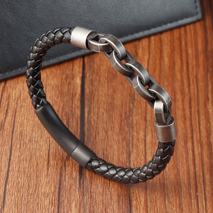 Armband mit geflochtener Schnalle aus Titanstahl und Kettendesign mit Buddha Stones und Leder - Einlagig (Handgelenkumfang 17-19 cm) - image 8