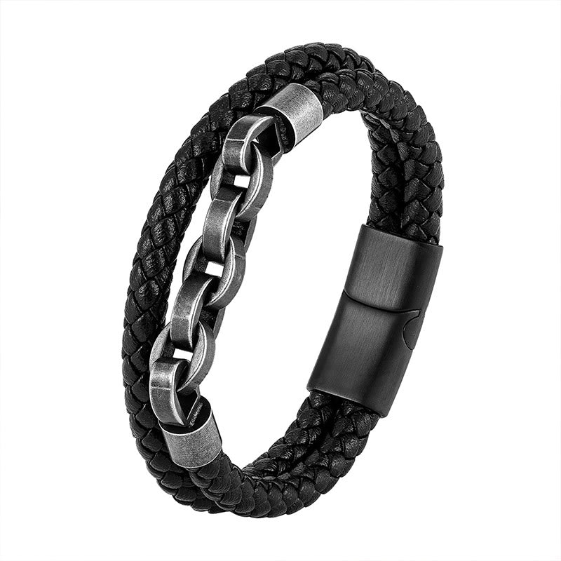 Armband mit geflochtener Schnalle aus Titanstahl und Kettendesign mit Buddha Stones und Leder - image 5