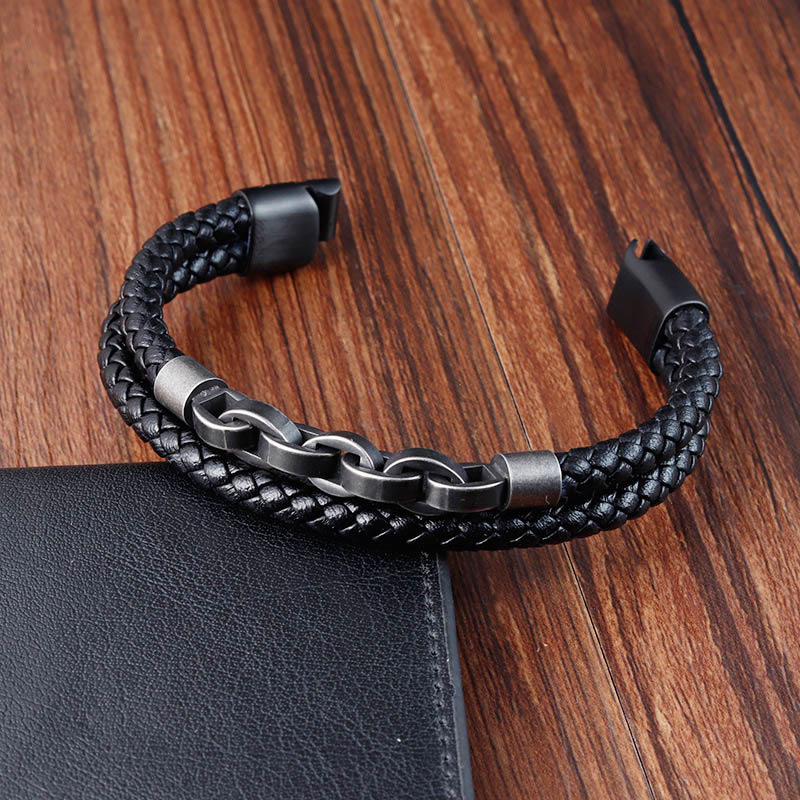 Armband mit geflochtener Schnalle aus Titanstahl und Kettendesign mit Buddha Stones und Leder - image 4
