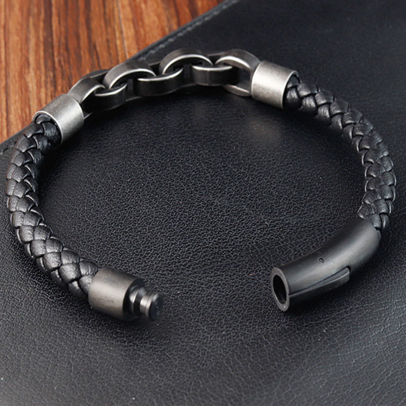Armband mit geflochtener Schnalle aus Titanstahl und Kettendesign mit Buddha Stones und Leder - image 12