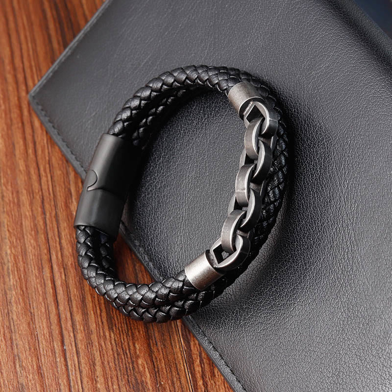 Armband mit geflochtener Schnalle aus Titanstahl und Kettendesign mit Buddha Stones und Leder - image 3