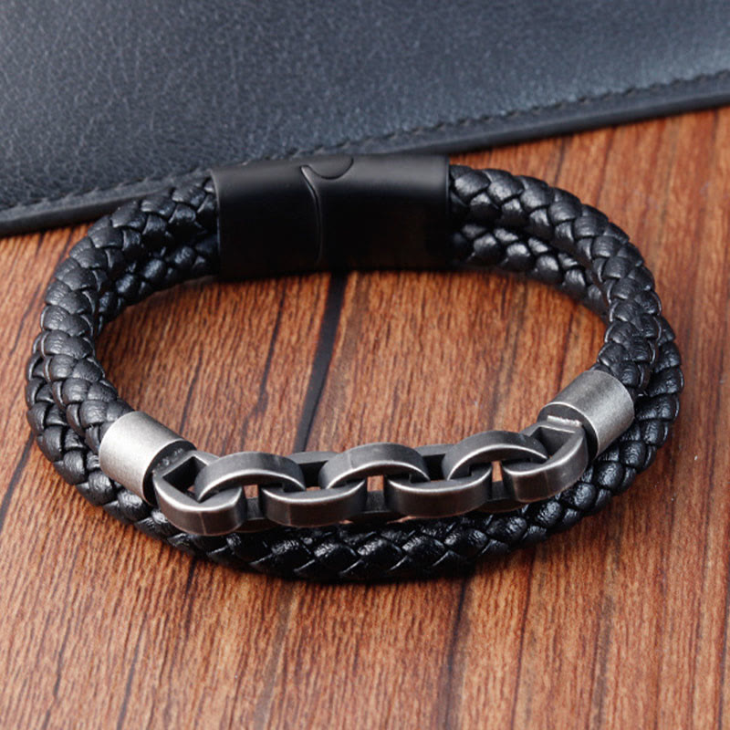 Armband mit geflochtener Schnalle aus Titanstahl und Kettendesign mit Buddha Stones und Leder - image 1
