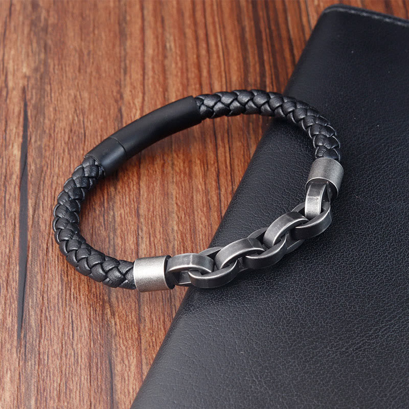 Armband mit geflochtener Schnalle aus Titanstahl und Kettendesign mit Buddha Stones und Leder - image 9