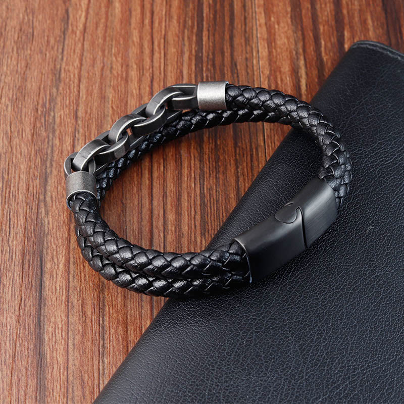 Armband mit geflochtener Schnalle aus Titanstahl und Kettendesign mit Buddha Stones und Leder - image 2