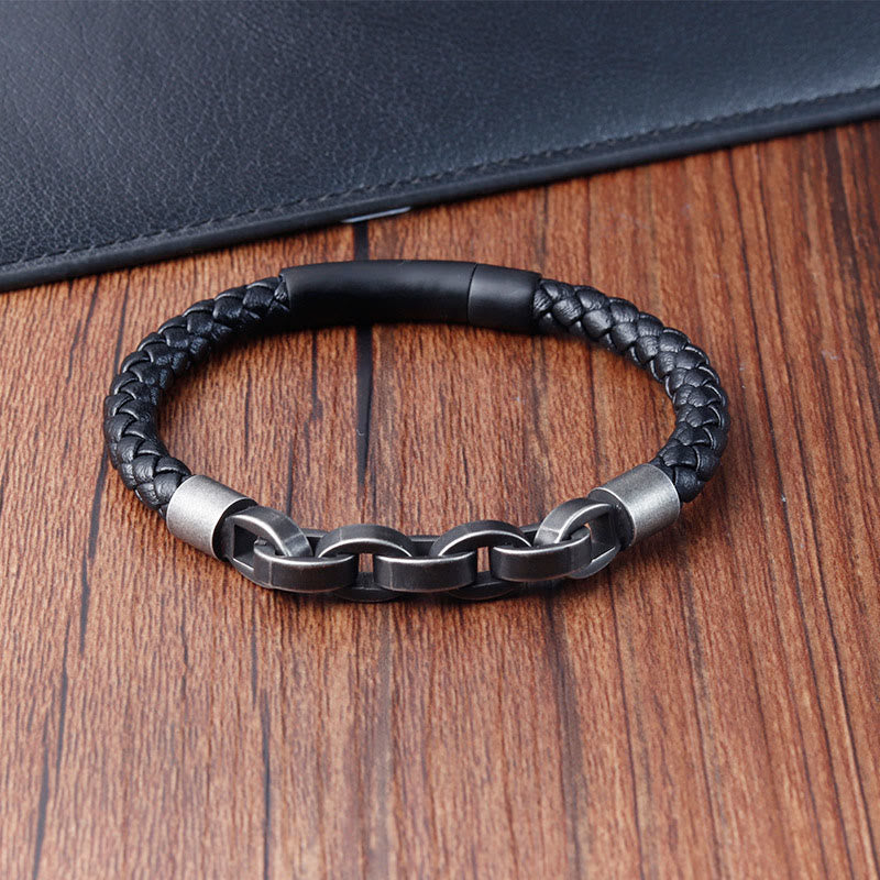 Armband mit geflochtener Schnalle aus Titanstahl und Kettendesign mit Buddha Stones und Leder - image 10
