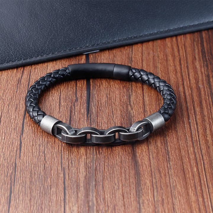 Armband mit geflochtener Schnalle aus Titanstahl und Kettendesign mit Buddha Stones und Leder - image 10