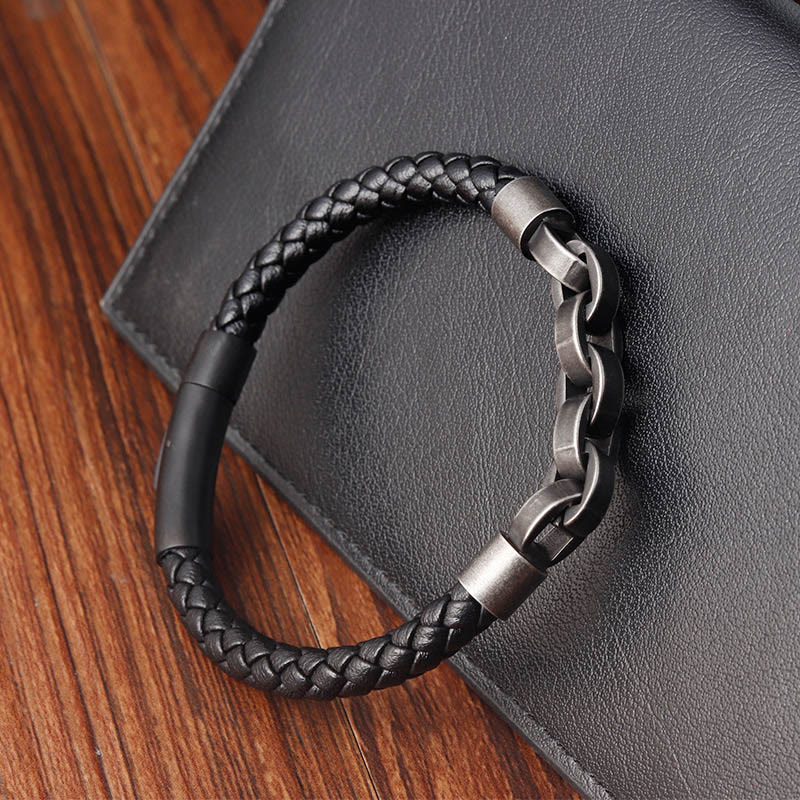 Armband mit geflochtener Schnalle aus Titanstahl und Kettendesign mit Buddha Stones und Leder - image 11