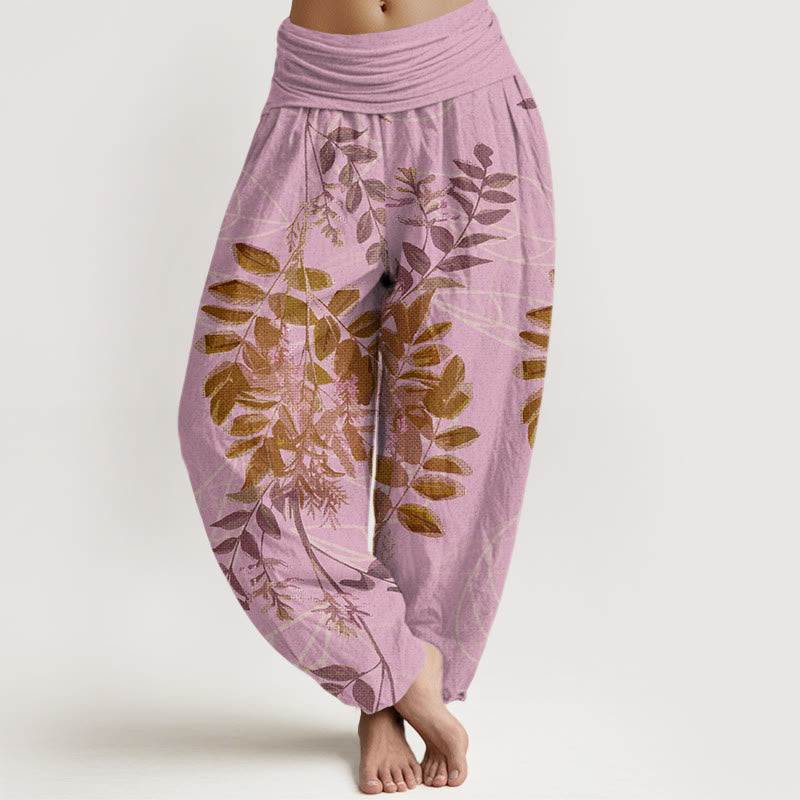 Buddha Stones, Baumwolle, grüne Blätter, Zweige, Damen-Haremshose mit elastischem Bund - Rosa - US22, UK/AU26, EU54 (6XL) - image 4