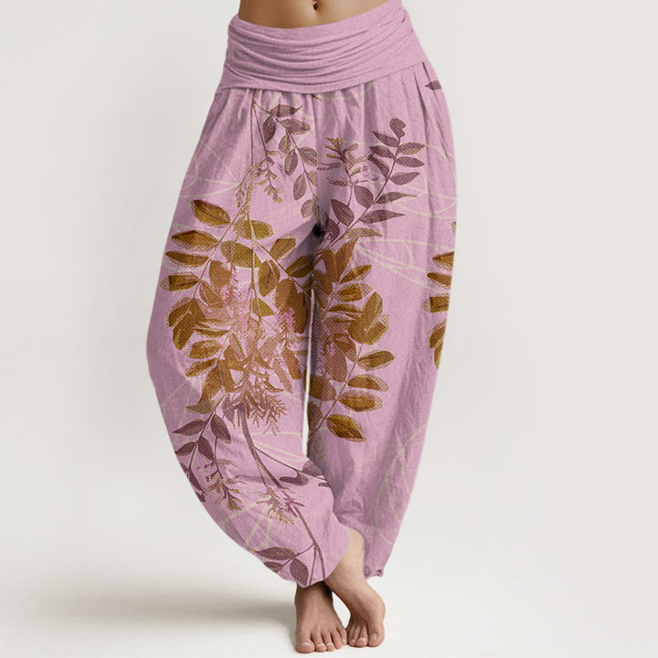 Buddha Stones, Baumwolle, grüne Blätter, Zweige, Damen-Haremshose mit elastischem Bund - Rosa - US22, UK/AU26, EU54 (6XL) - image 4