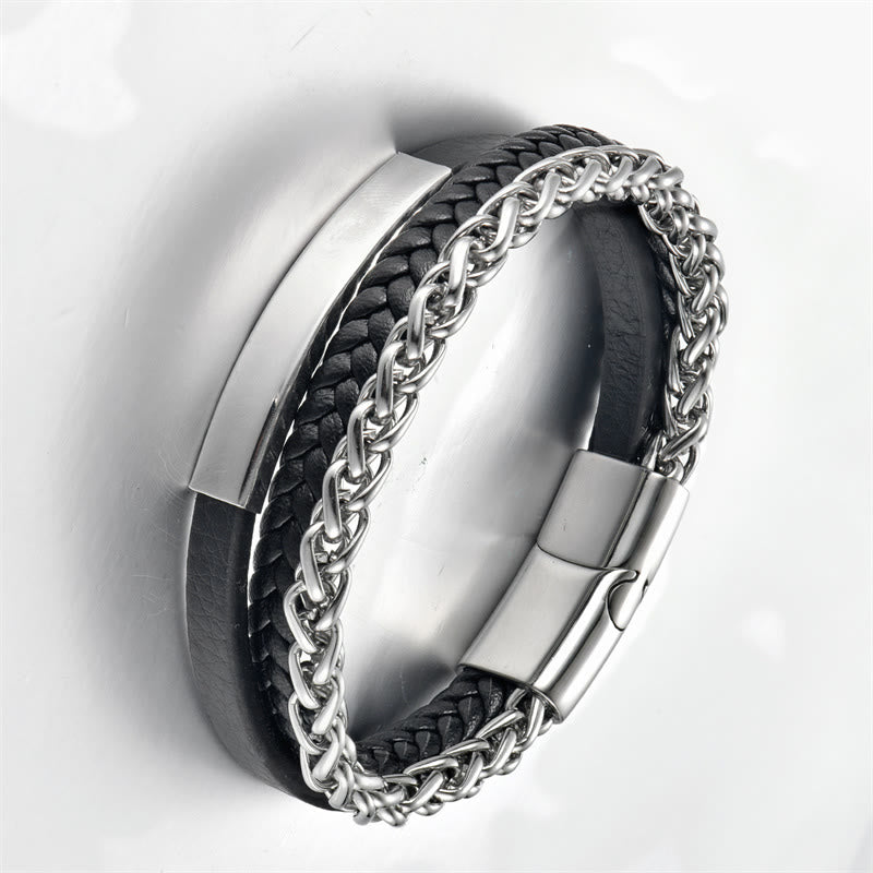 Buddha Stones Mehrschichtiges Armband aus Titanstahl mit ruhiger Lederschnalle - image 7