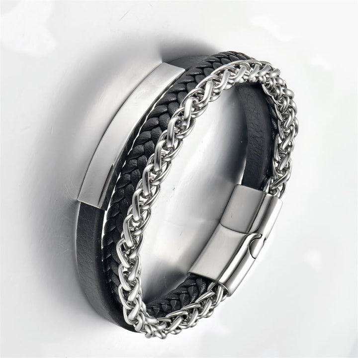 Buddha Stones Mehrschichtiges Armband aus Titanstahl mit ruhiger Lederschnalle - image 7