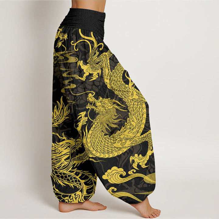 Buddha Stones, Baumwolle, Drache, Glückswolken, Damen-Haremshose mit elastischem Bund - image 2