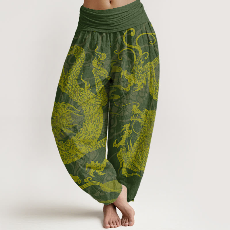 Buddha Stones, Baumwolle, Drache, Glückswolken, Damen-Haremshose mit elastischem Bund - Dunkelolivgrün - US22, UK/AU26, EU54 (6XL) - image 4