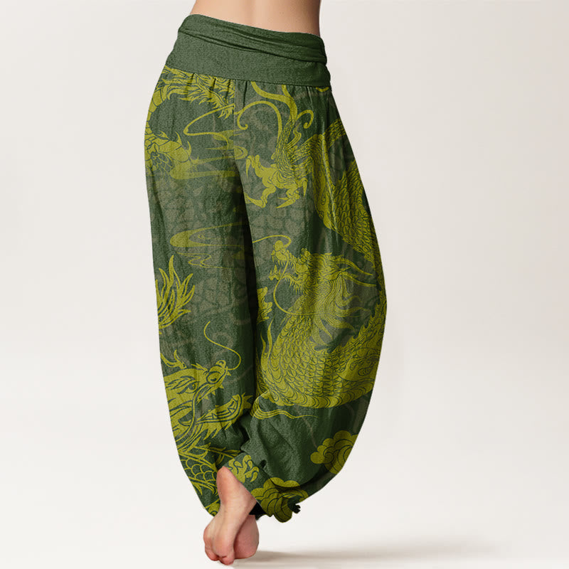 Buddha Stones, Baumwolle, Drache, Glückswolken, Damen-Haremshose mit elastischem Bund - image 5