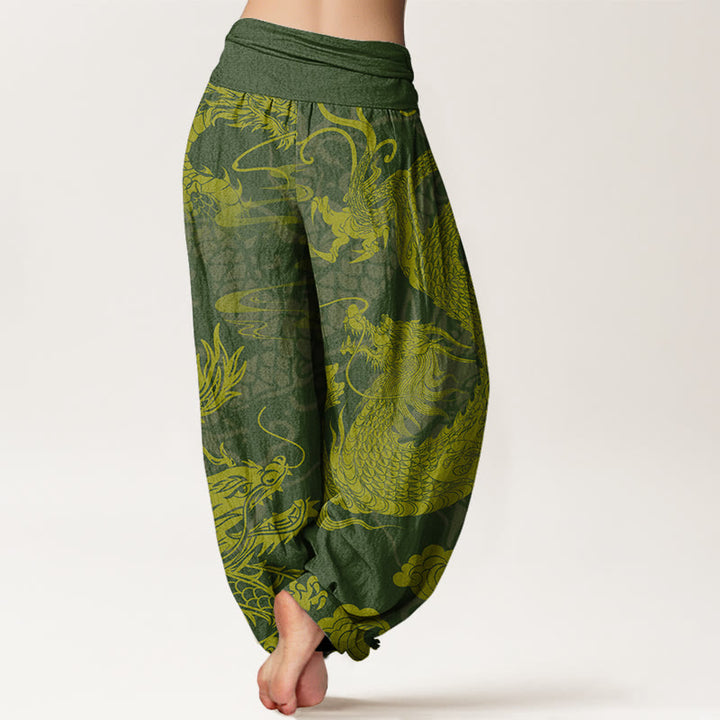 Buddha Stones, Baumwolle, Drache, Glückswolken, Damen-Haremshose mit elastischem Bund - image 5