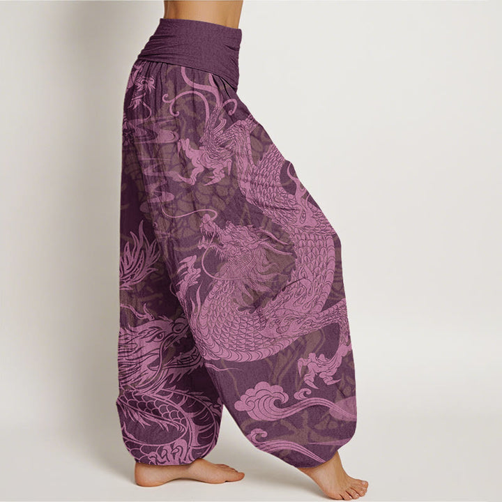 Buddha Stones, Baumwolle, Drache, Glückswolken, Damen-Haremshose mit elastischem Bund - image 9