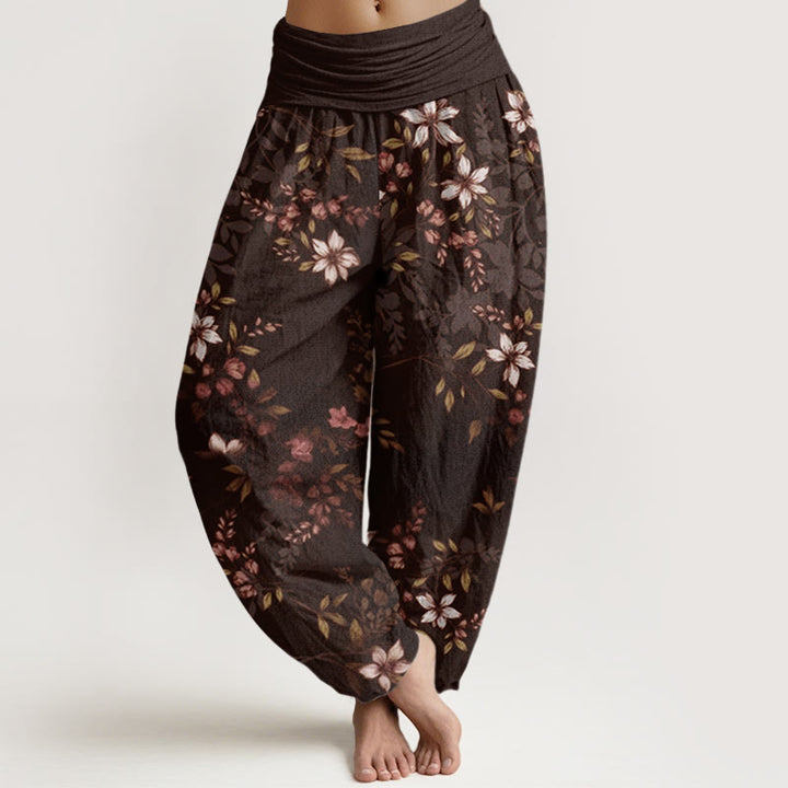Baumwoll-Haremshose mit Buddha Stones , kleinen weißen Blüten und grünen Blättern, elastischem Bund für Damen - Sattelbraun - US22, UK/AU26, EU54 (6XL) - image 7