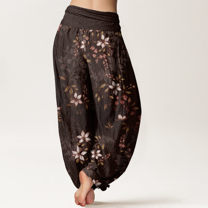 Buddha Stones, kleine weiße Blüten, grüne Blätter, Haremshose für Damen mit elastischer Taille - image 9