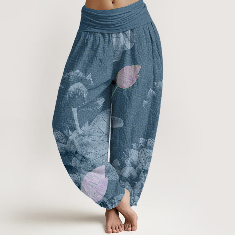 Buddha Stones Rosa und Weiß Lotus Damen Haremshose mit elastischer Taille - Stahlblau - US22， UK/AU26，EU54 (6XL) - image 5