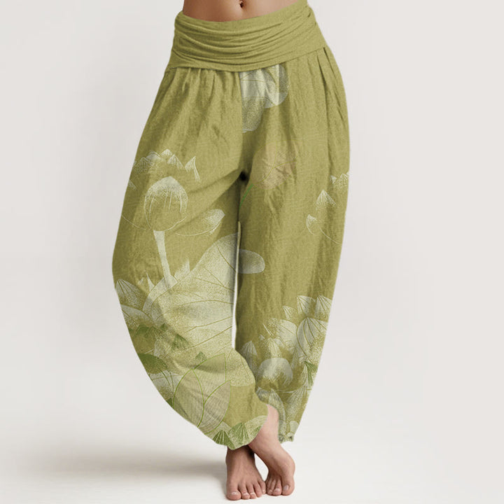 Buddha Stones Rosa und Weiß Lotus Damen Haremshose mit elastischer Taille - DunkelKhaki - US22， UK/AU26，EU54 (6XL) - image 8