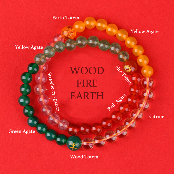 Buddha Stones ​​Fünf Elemente Verschiedene Kristalle Achat Erdbeerquarz Weisheitsarmband - Holz Feuer Erde (Handgelenkumfang: 14-16 cm) - image 10