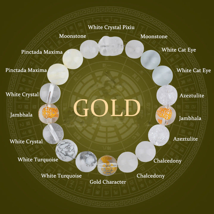 Buddha Stones ​​Fünf Elemente Verschiedene Kristall Achat Pixiu Reichtum Armband - Gold (Handgelenkumfang: 14-16 cm) - 12 mm - image 2