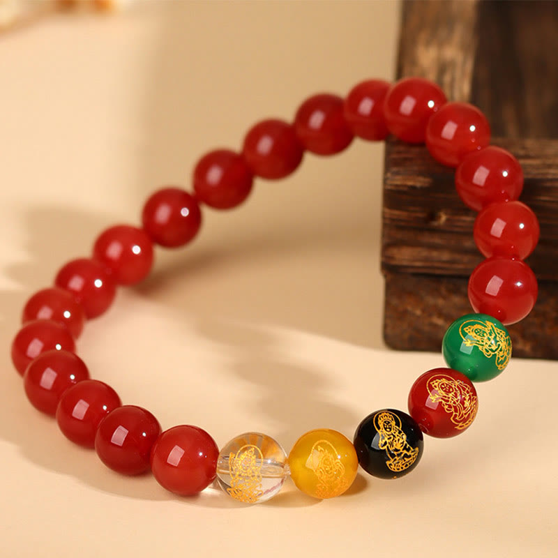 Buddha Stones Fünf Elemente Verschiedene Achat Jambhala Glück Armband