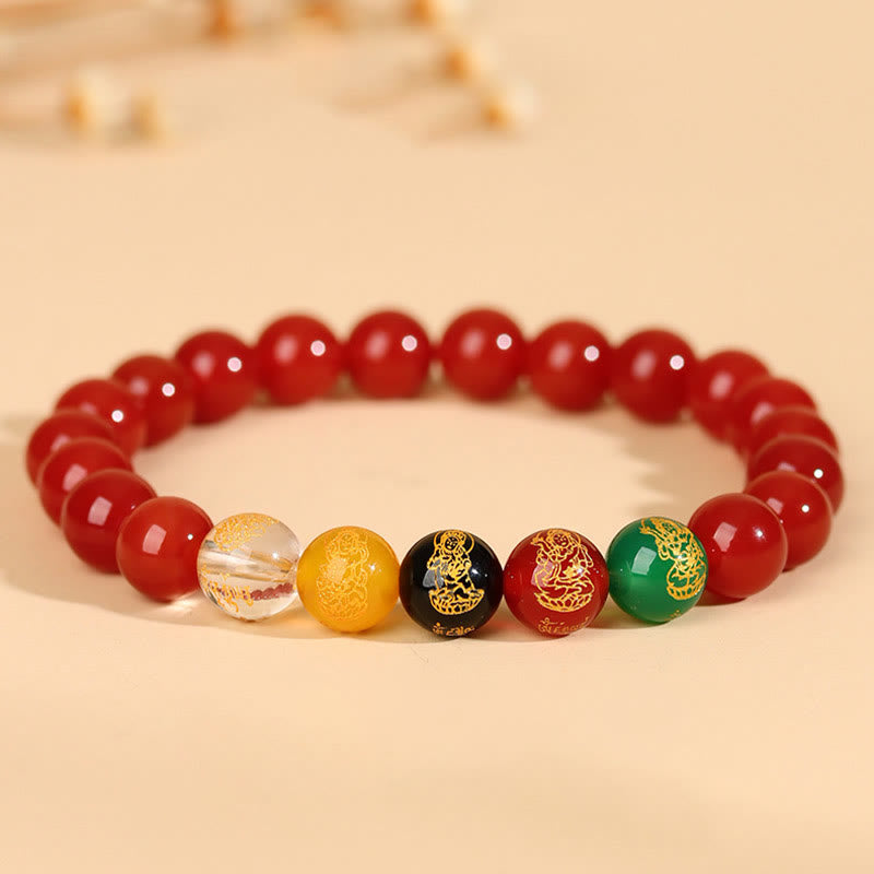 Buddha Stones Fünf Elemente Verschiedene Achat Jambhala Glück Armband