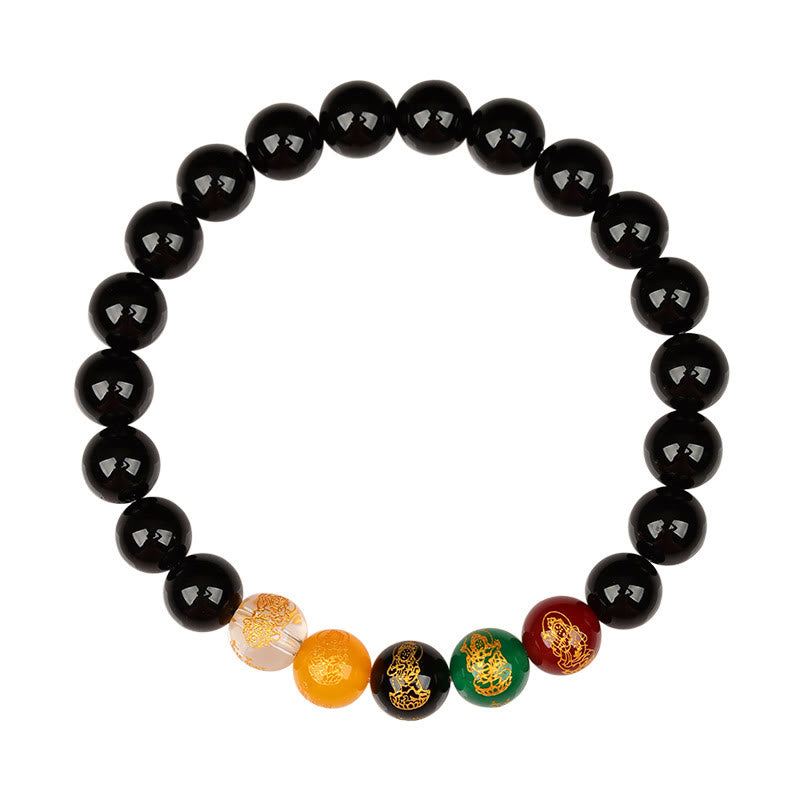 Buddha Stones Fünf Elemente Verschiedene Achat Jambhala Glück Armband