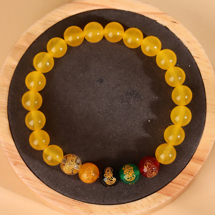 Buddha Stones Fünf Elemente Verschiedene Achat Jambhala Glück Armband