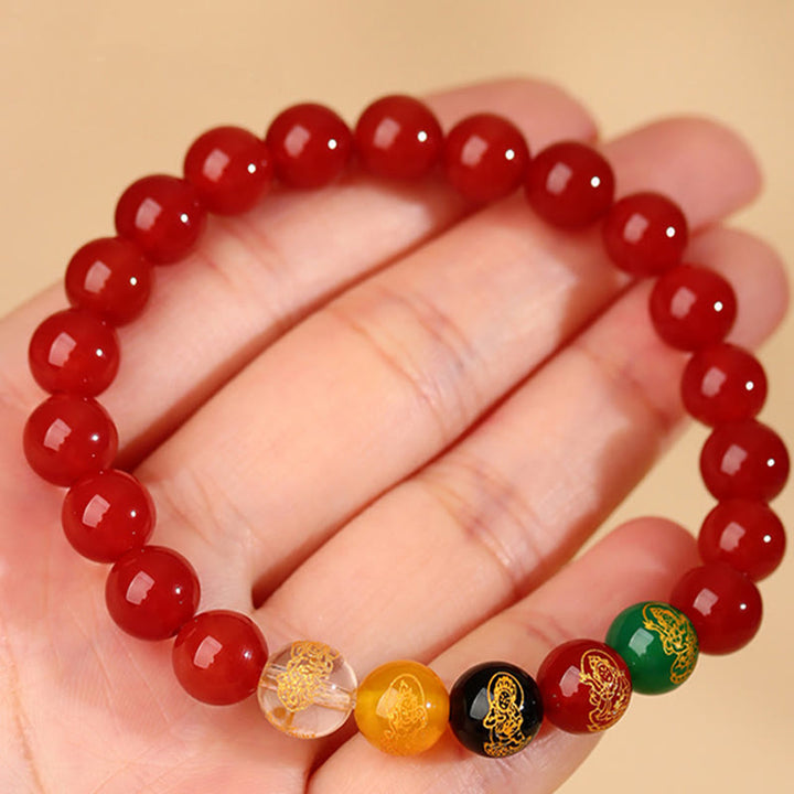 Buddha Stones Fünf Elemente Verschiedene Achat Jambhala Glück Armband