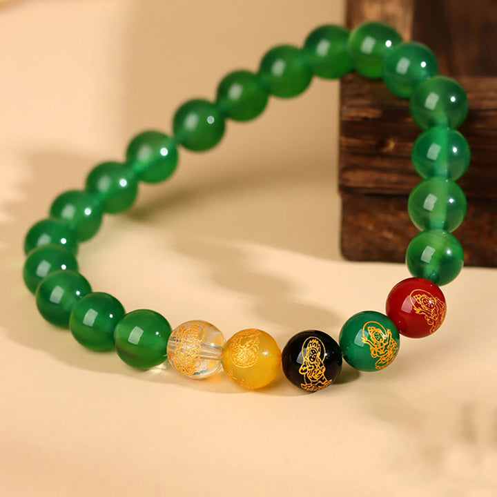 Buddha Stones Fünf Elemente Verschiedene Achat Jambhala Glück Armband