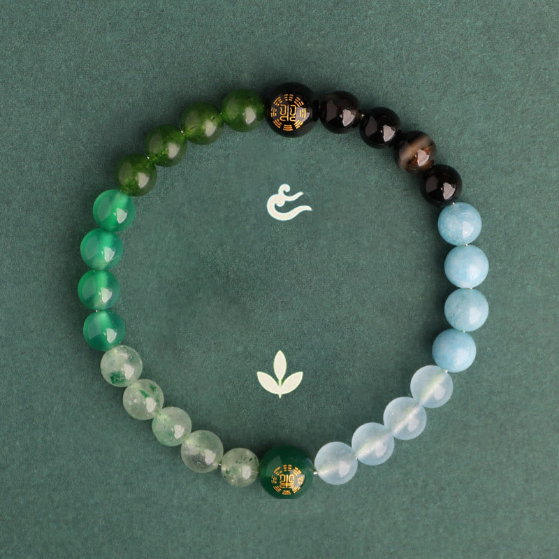 Buddha Stones Fünf Elemente, verschiedene Achatkristalle, schwarzer Onyx, grüner Chalcedon, Aquamarin – Weisheitsarmband - image 4