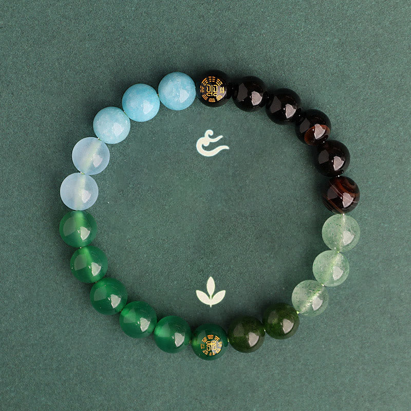 Buddha Stones Fünf Elemente, verschiedene Achatkristalle, schwarzer Onyx, grüner Chalcedon, Aquamarin – Weisheitsarmband - image 14