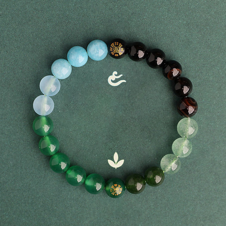 Buddha Stones Fünf Elemente, verschiedene Achatkristalle, schwarzer Onyx, grüner Chalcedon, Aquamarin – Weisheitsarmband - image 14