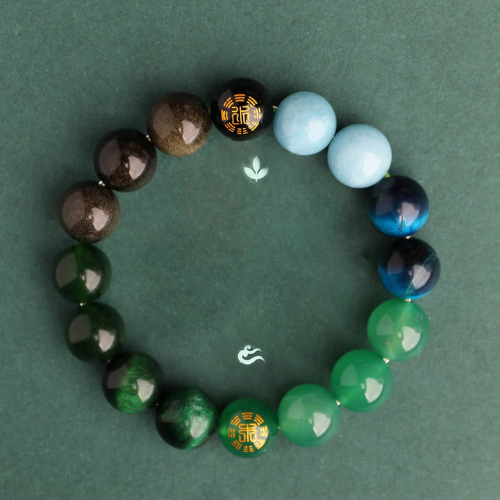 Buddha Stones Fünf Elemente, verschiedene Achatkristalle, schwarzer Onyx, grüner Chalcedon, Aquamarin – Weisheitsarmband - image 16