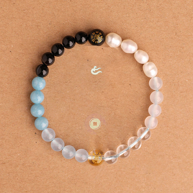 Buddha Stones Fünf Elemente, verschiedene Achatkristalle, schwarzer Onyx, grüner Chalcedon, Aquamarin – Weisheitsarmband - image 18