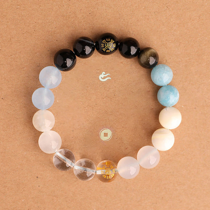Buddha Stones Fünf Elemente, verschiedene Achatkristalle, schwarzer Onyx, grüner Chalcedon, Aquamarin – Weisheitsarmband - image 22