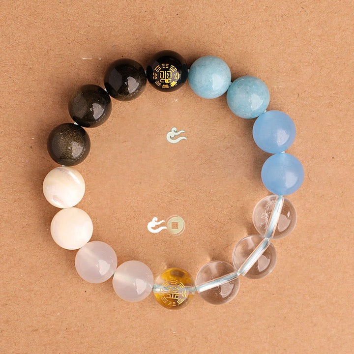 Buddha Stones Fünf Elemente, verschiedene Achatkristalle, schwarzer Onyx, grüner Chalcedon, Aquamarin – Weisheitsarmband - image 24