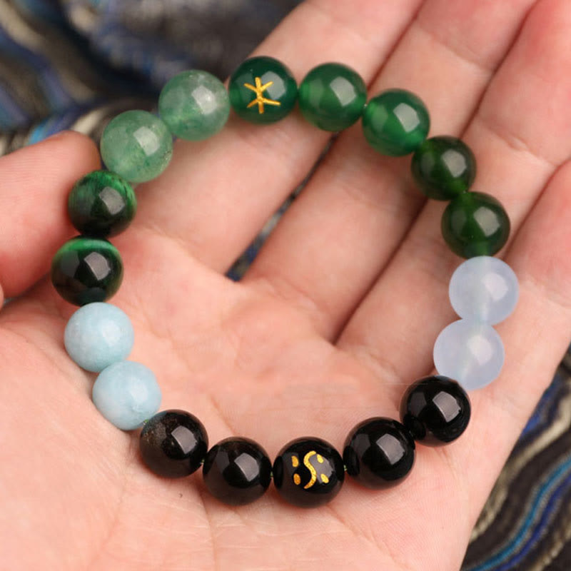 Buddha Stones Fünf Elemente, verschiedene Achatkristalle, schwarzer Onyx, grüner Chalcedon, Aquamarin – Weisheitsarmband - image 2