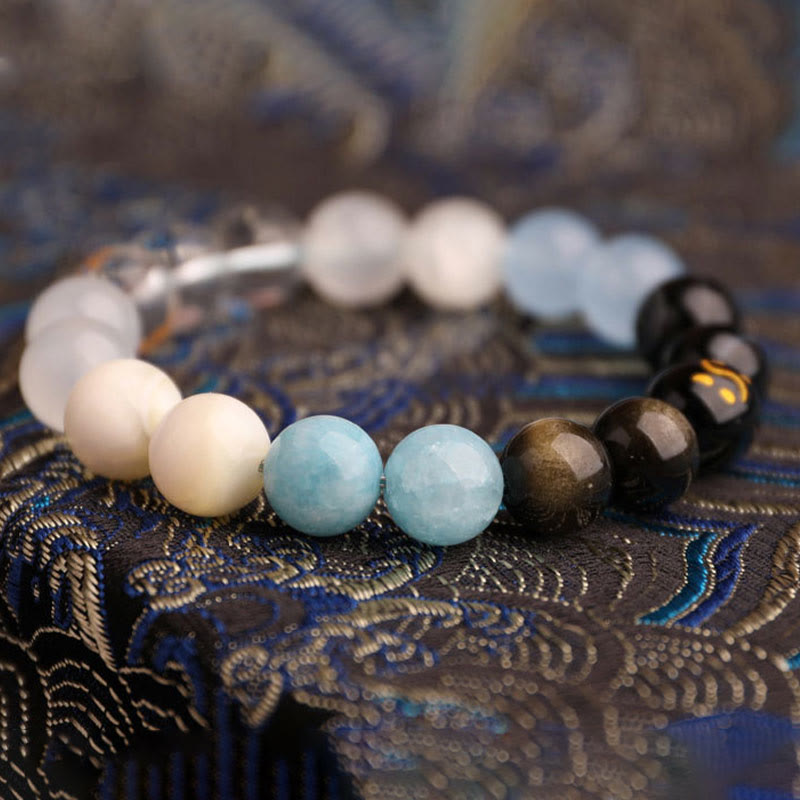 Buddha Stones Fünf Elemente, verschiedene Achatkristalle, schwarzer Onyx, grüner Chalcedon, Aquamarin – Weisheitsarmband - image 26
