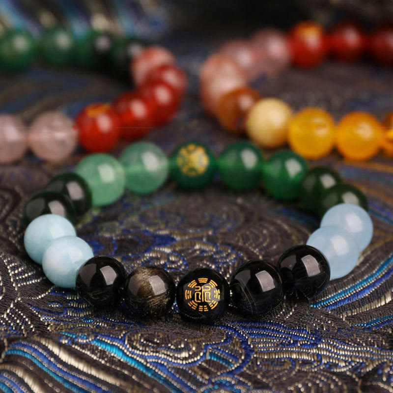 Buddha Stones Fünf Elemente, verschiedene Achatkristalle, schwarzer Onyx, grüner Chalcedon, Aquamarin – Weisheitsarmband - image 25