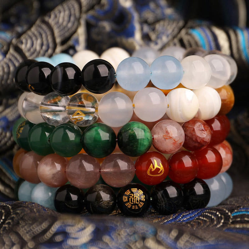 Buddha Stones Fünf Elemente, verschiedene Achatkristalle, schwarzer Onyx, grüner Chalcedon, Aquamarin – Weisheitsarmband - image 55