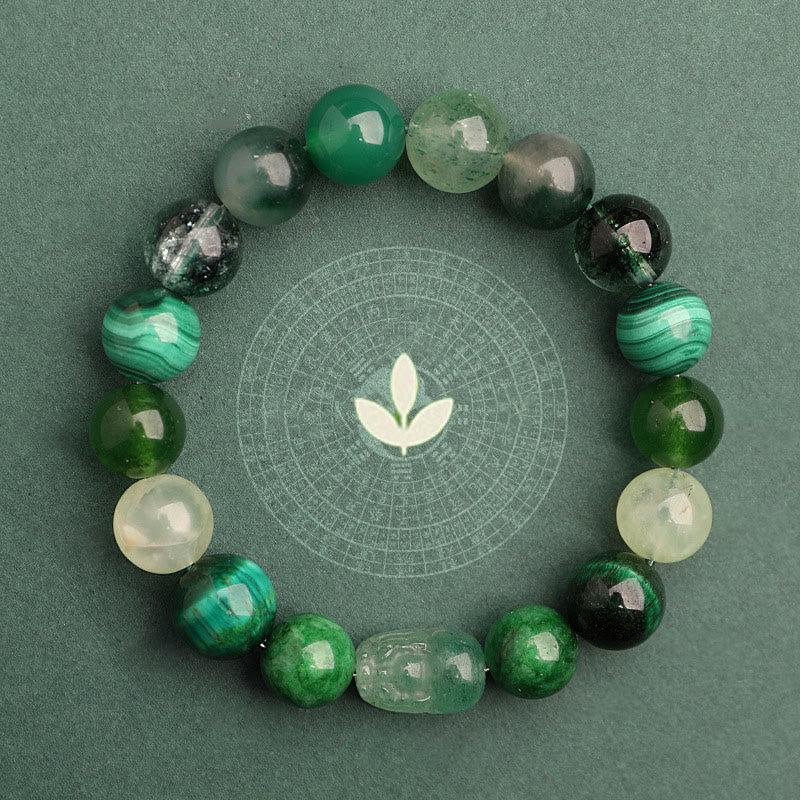 Buddha Stones Fünf Elemente Verschiedene Achatkristalle Grüner Erdbeerquarz Moosachat Grünes Phantom-Glücksarmband - image 1