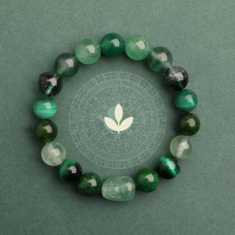 Buddha Stones Fünf Elemente Verschiedene Achatkristalle Grüner Erdbeerquarz Moosachat Grünes Phantom-Glücksarmband - image 3