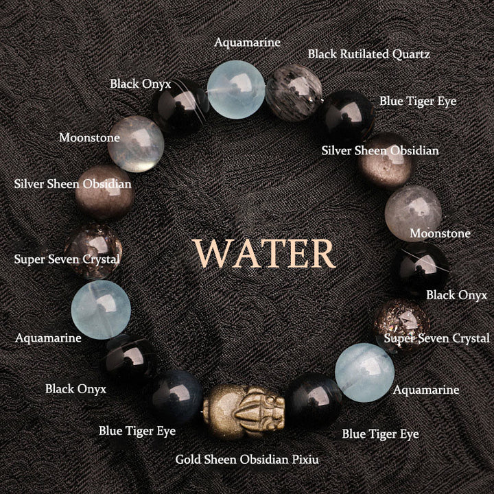 Buddha Stones Fünf Elemente Verschiedene Achatkristalle Grüner Erdbeerquarz Moosachat Grünes Phantom-Glücksarmband - Wasser (Handgelenkumfang: 14-16 cm) - 12 mm - image 21