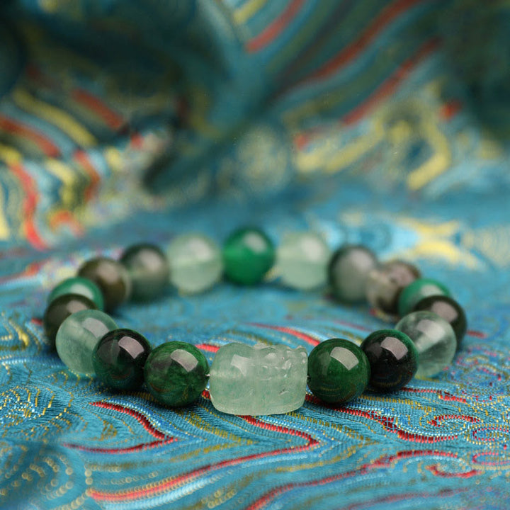Buddha Stones Fünf Elemente Verschiedene Achatkristalle Grüner Erdbeerquarz Moosachat Grünes Phantom-Glücksarmband - image 15